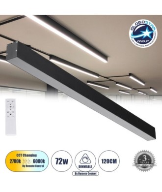 GLOBOSTAR® ORION 61030-S Μοντέρνο Φωτιστικό Οροφής LED 72W 8600lm 120° AC 220-240V IP20 Ρυθμιζόμενο Λευκό CCT με Χειριστήριο από 2700K έως 6000K Dimmable - Lumileds SMD Chip - Μαύρο Ματ - Μ120 x Π5.5 x Υ7cm - 3 Χρόνια Εγγύηση